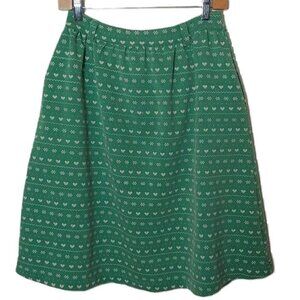 Modcloth Skirt Comme Toi Winter Heart Retro Boho Pockets Green